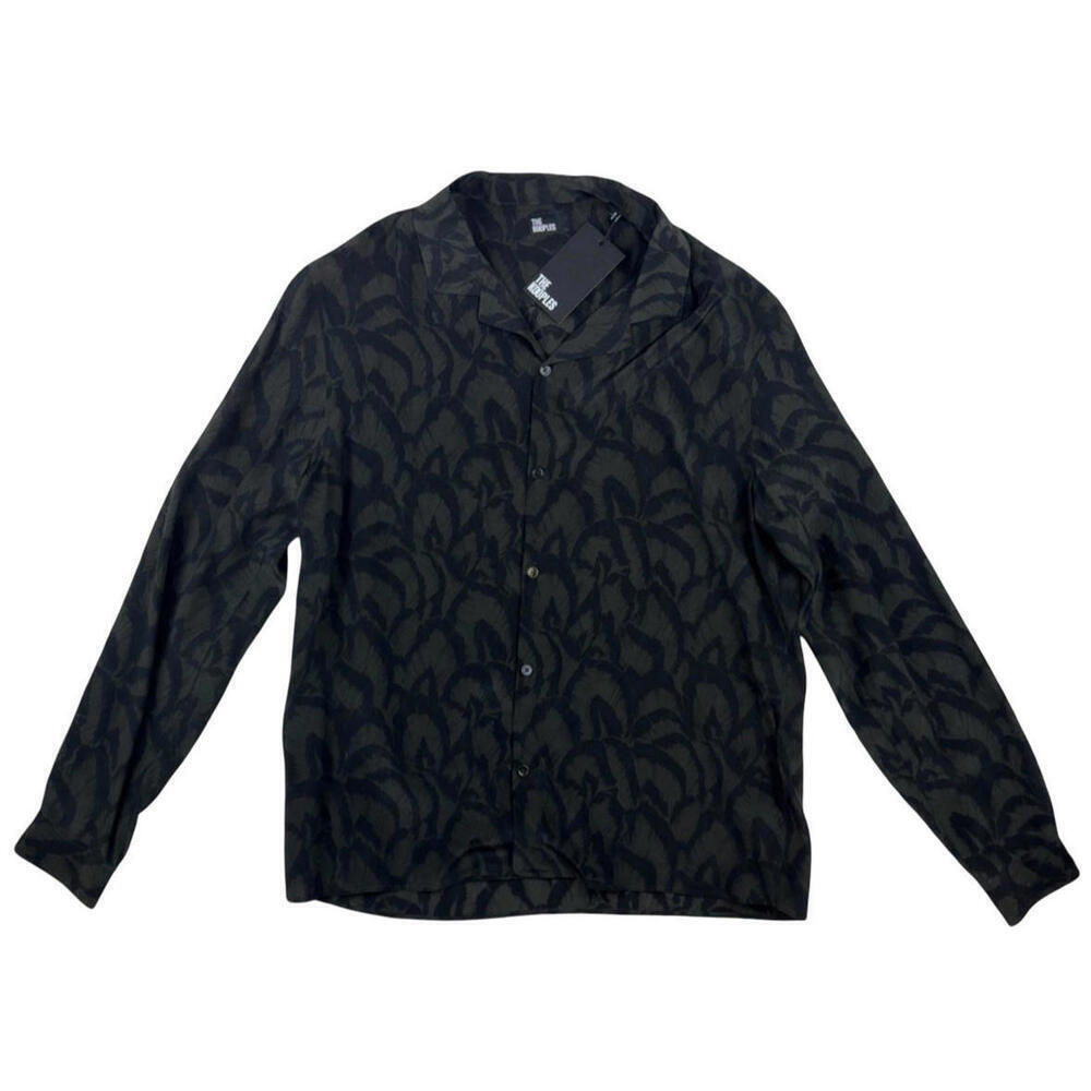 The Kooples Printed Silk Button-Up Shirt Hawaiian Collar Black Green Size M